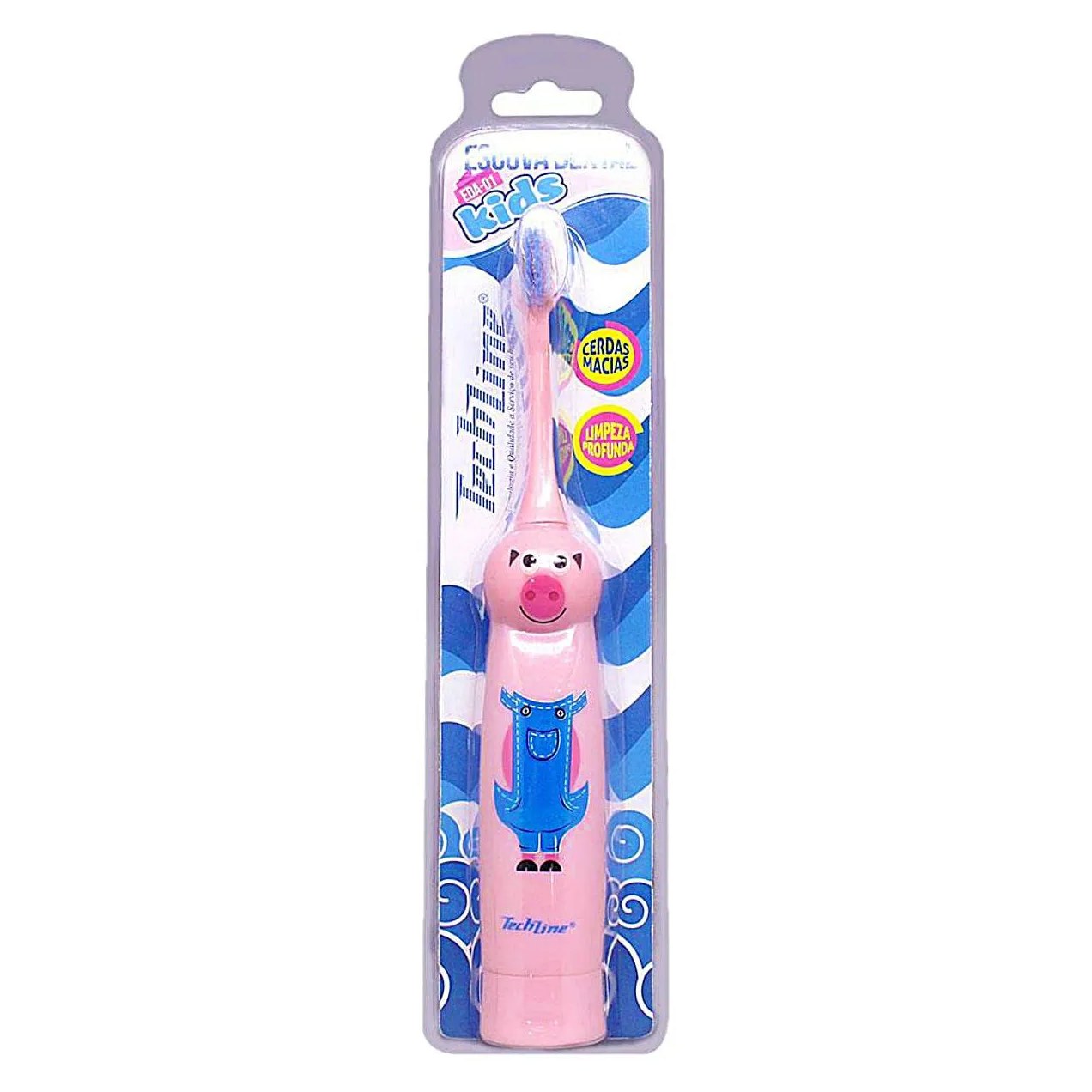 Escova Dental Elétrica Infantil Techline - Porco Rosa