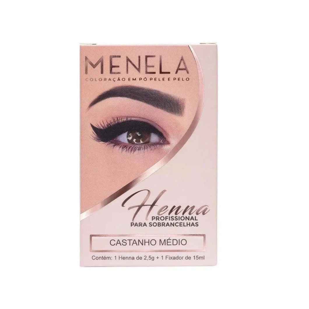Kit Henna Sobrancelha Menela Castanho Médio 2,5g