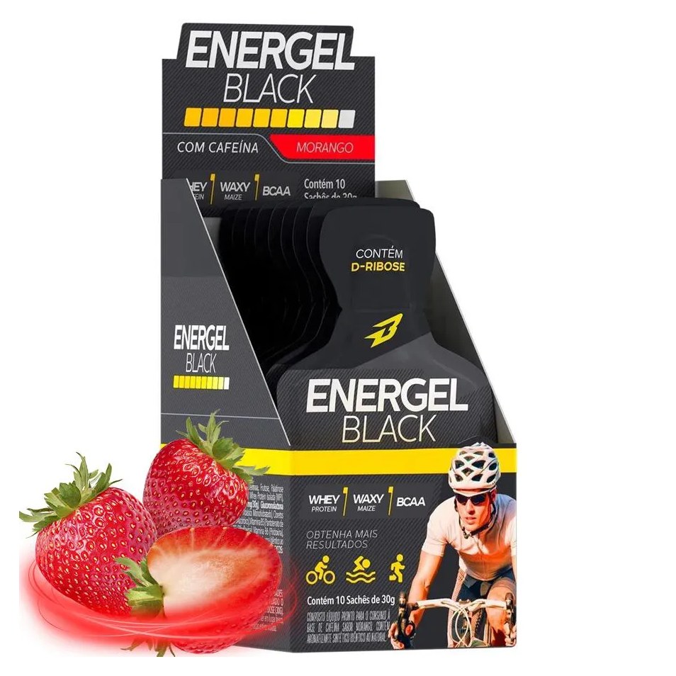Gel Energel Black com Cafeína Caixa 10 unidades Body Action - Morango