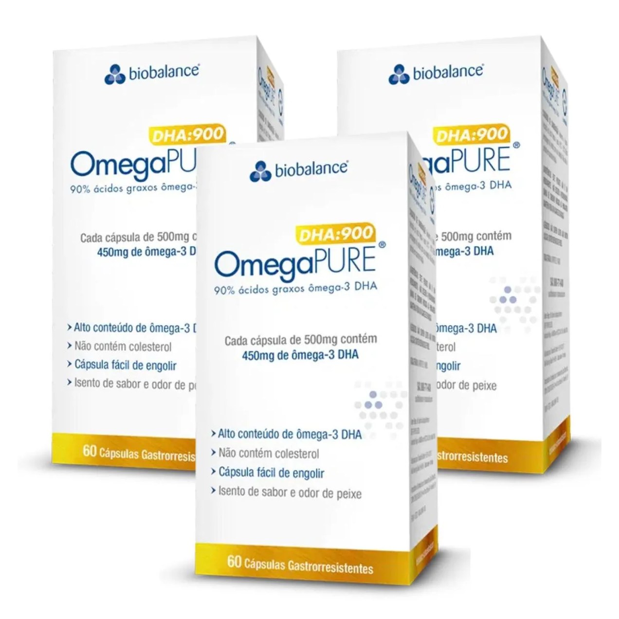 Kit 3 Omegapure Dha 900 Alta Concentração 60 cápsulas Biobalance sem Sabor