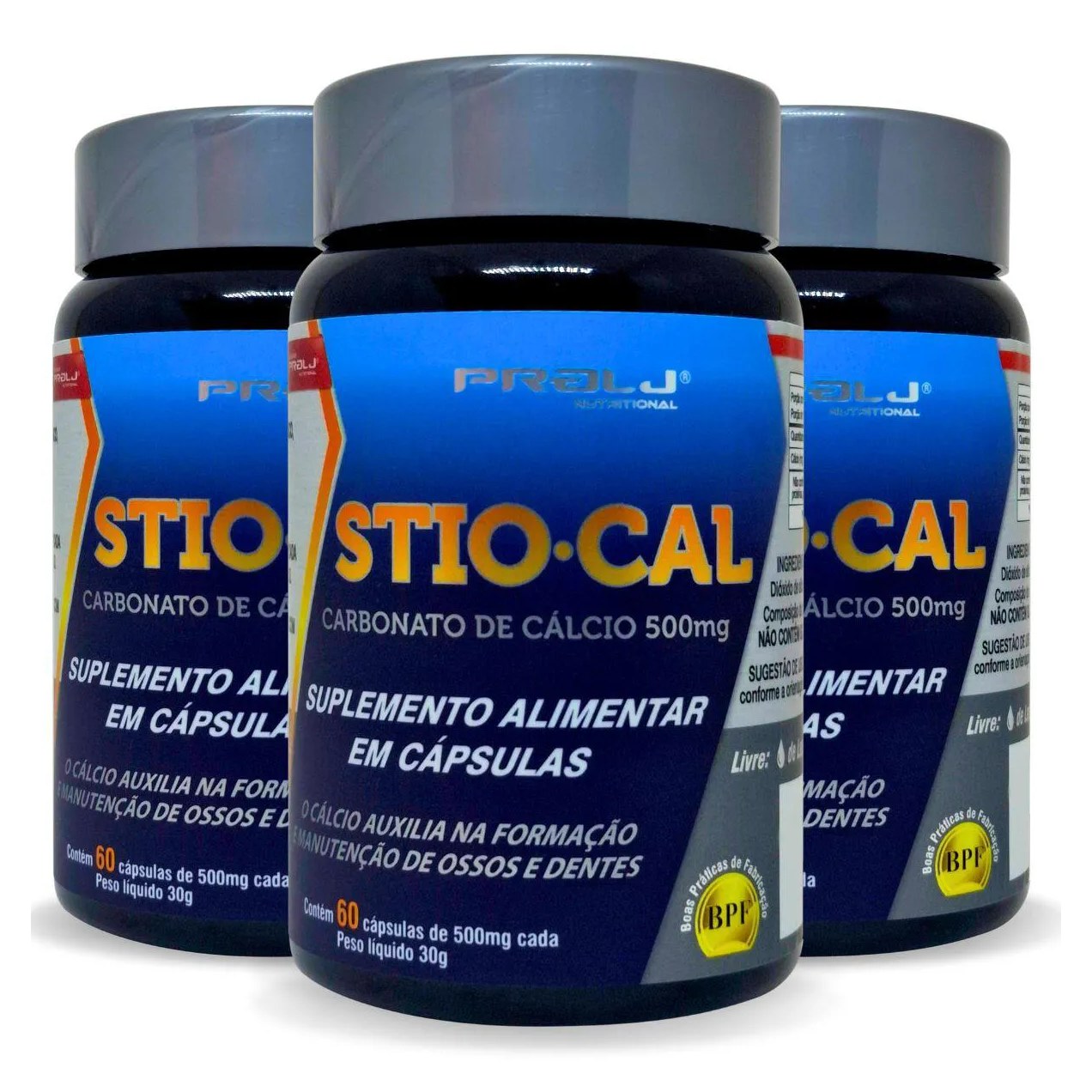 Kit 3 Stio-Cal 500Mg Carbonato de Cálcio 180 cápsulas Prolj Nutritional
