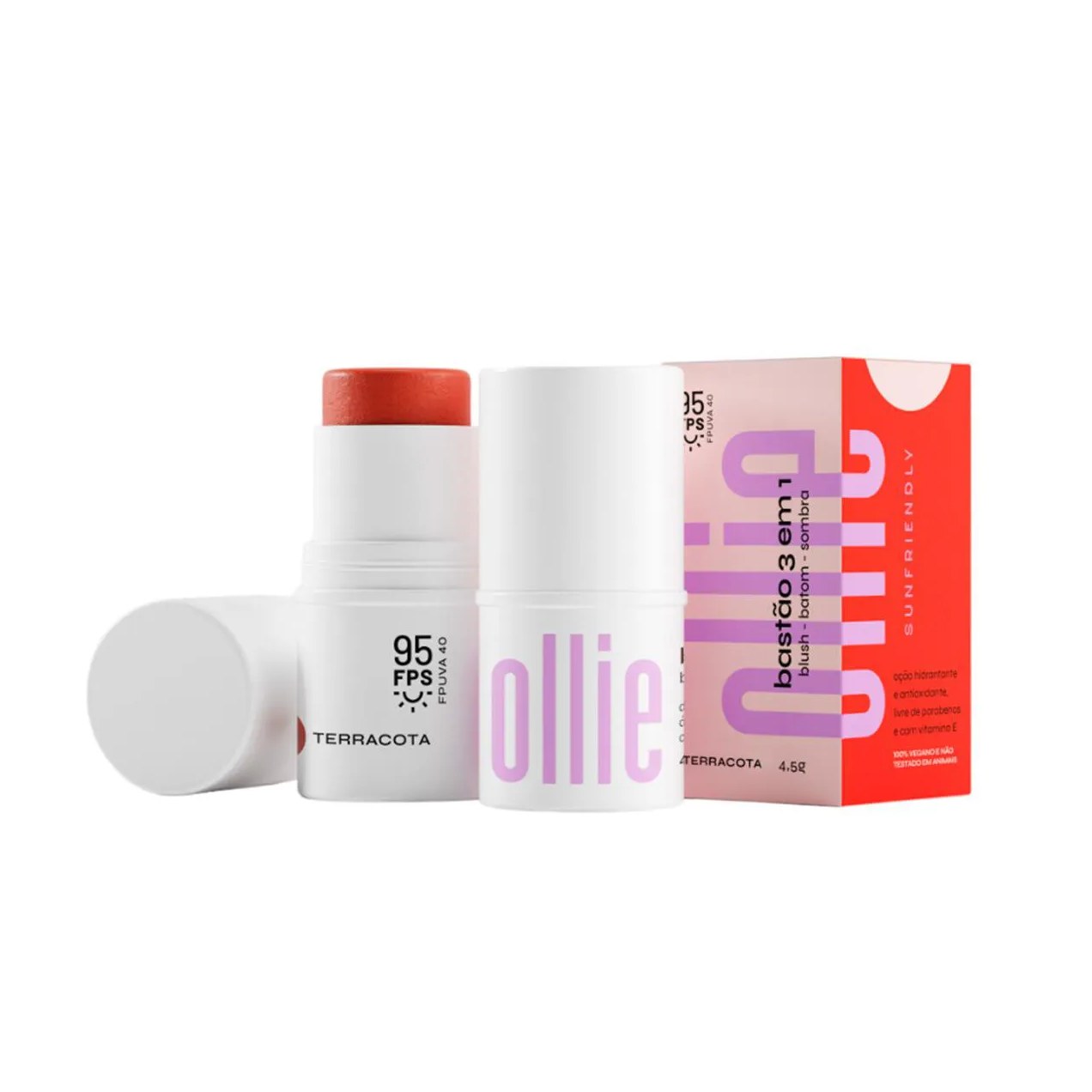 Bastão 3 em 1 Ollie Blush Batom e Sombra FPS 95 4,5g - Terracota