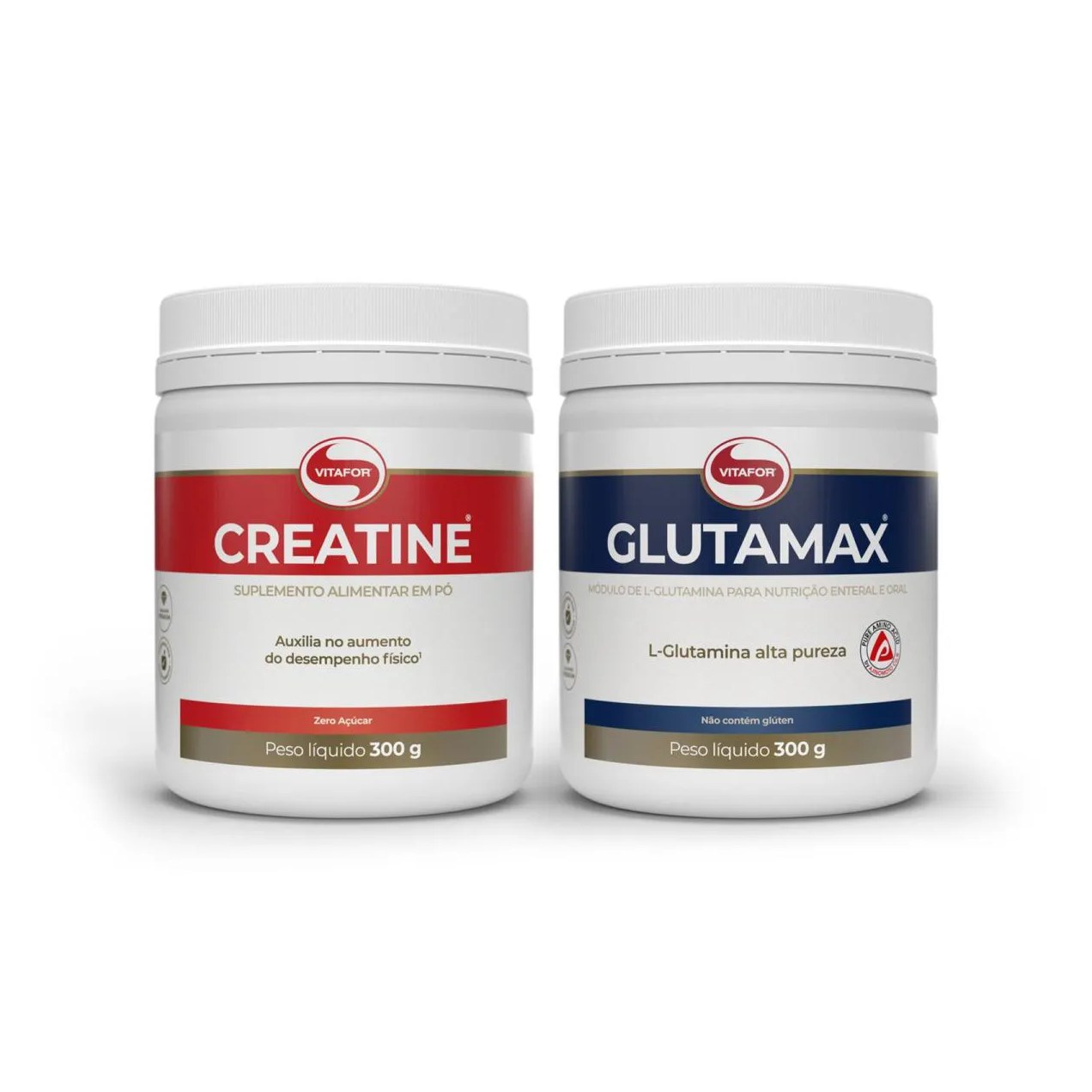 Kit Creatina Monohidratada Pura + Glutamax - 300g - Vitafor Sabor Without Flavor