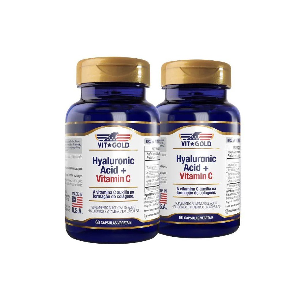 Ácido Hialurônico com Vitamina C Vitgold Kit 2x 60 cápsulas Vegetais