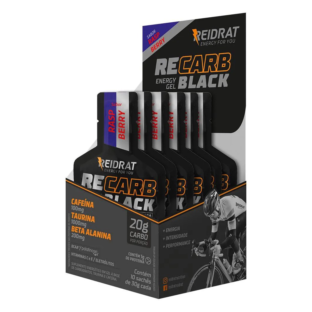 Recarb Energy Gel Black Display 10 Sachês de 30g - Raspberry (framboesa)