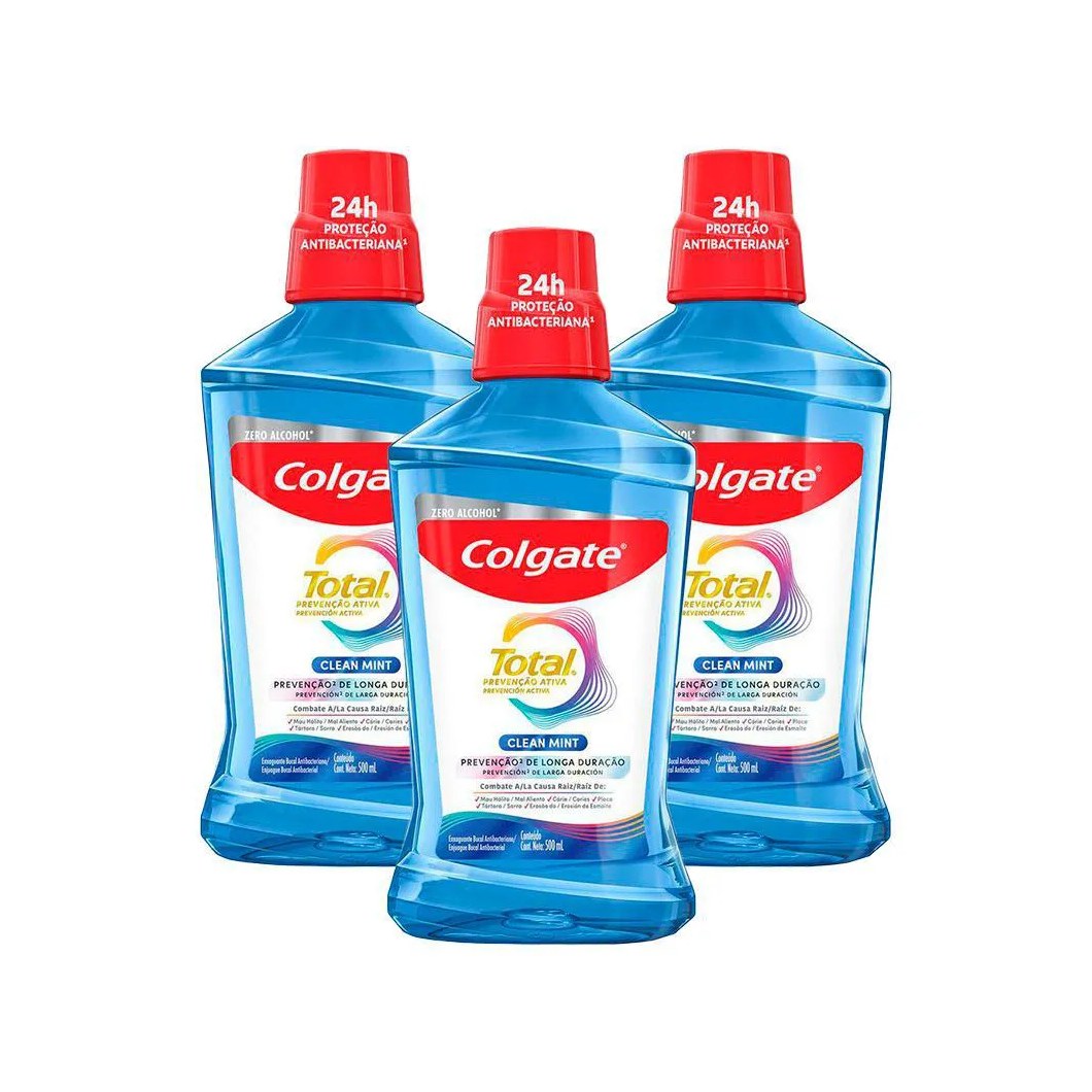 Kit 3 Enxaguante Bucal Colgate Total 12 Clean Mint 500ml