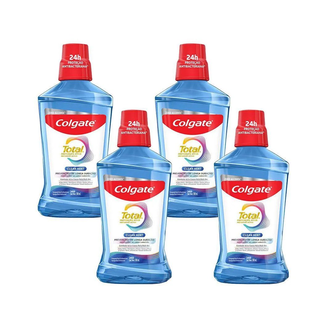 Kit 4 Enxaguante Bucal Colgate Total 12 Clean Mint 500ml