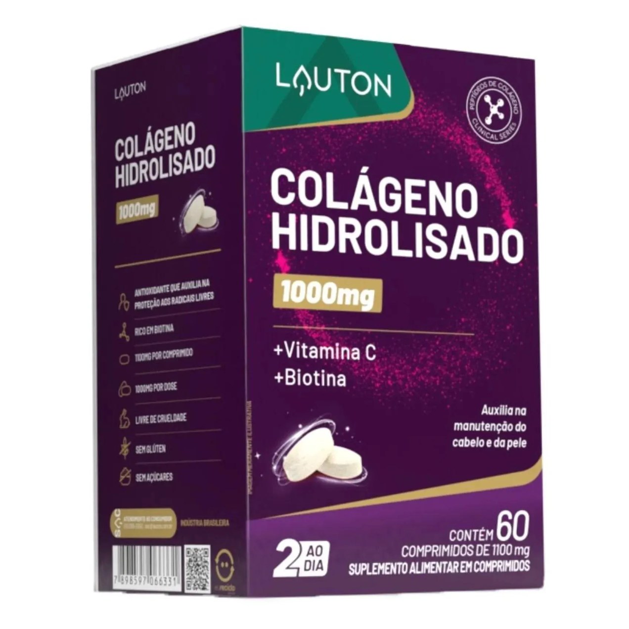Colágeno Hidrolisado com Vitamina C e Biotina 60 comprimidos - Lauton