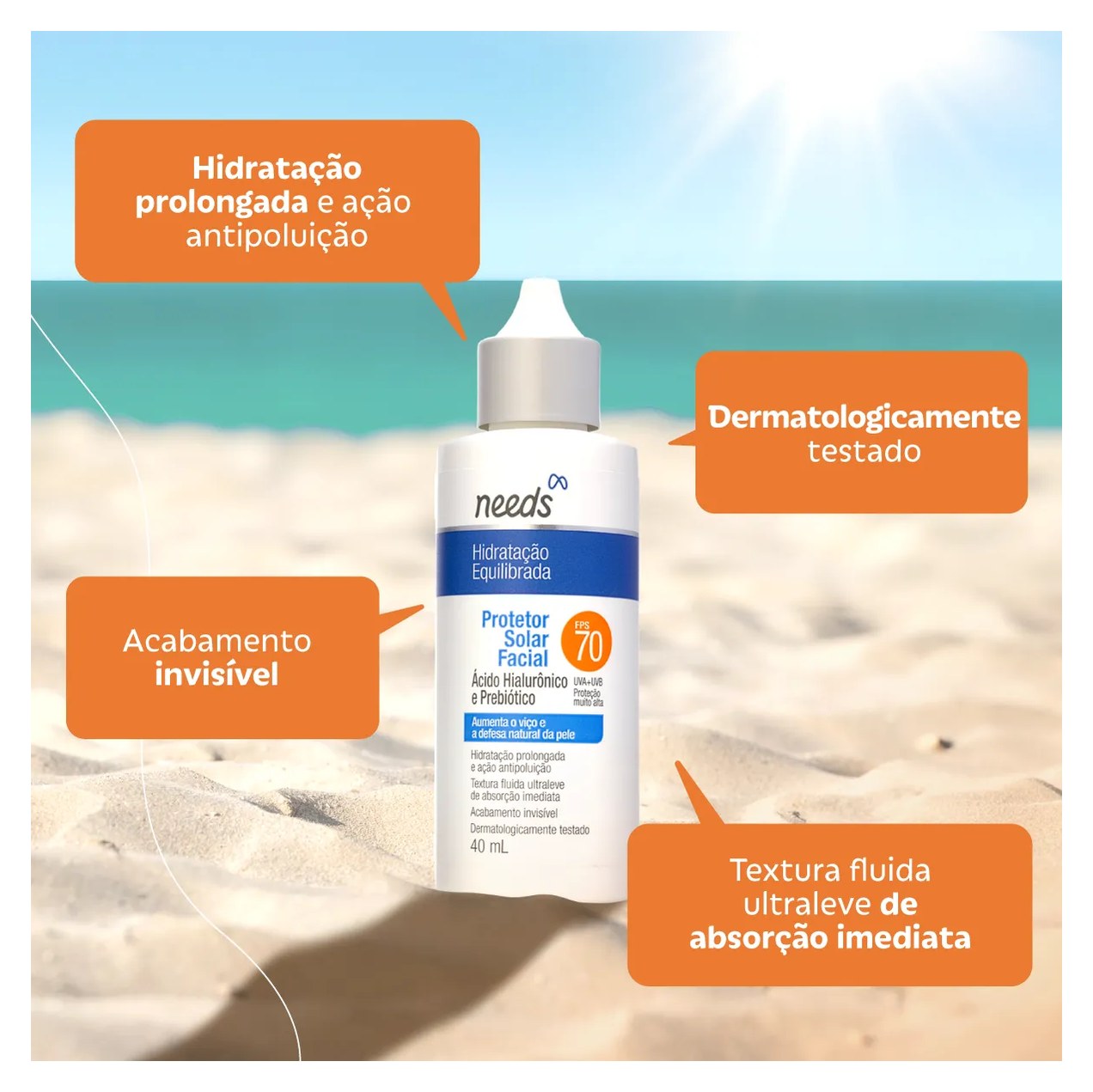 Protetor Solar Facial FPS 70 Needs Hidratação Equilibrada 40g