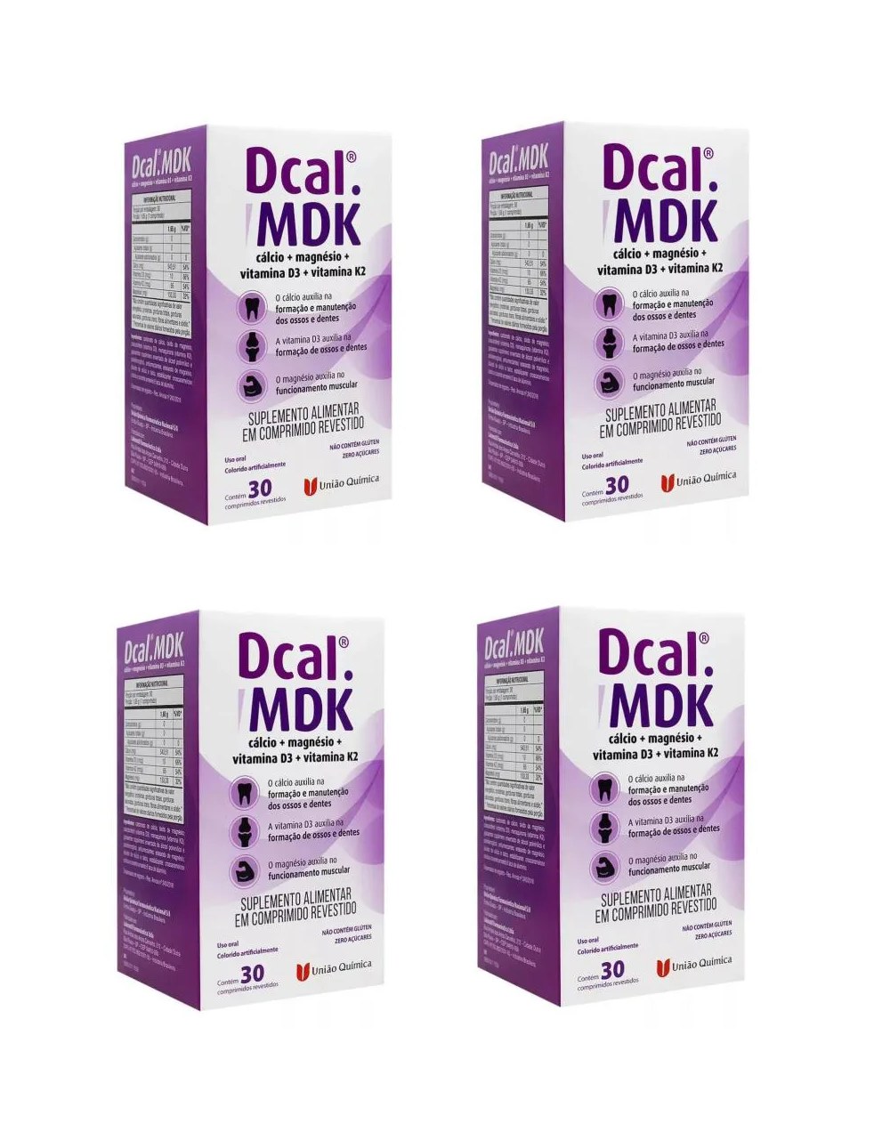Kit 4 Suplemento Dcal Mdk Cálcio Magnésio Vitamina D3 30cps