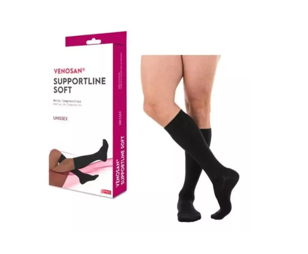 Meia de Compressão para Viagem Supportline Soft 18-22mmhg 3/4 Ad Panturrilha Cor Preta - Venosan M