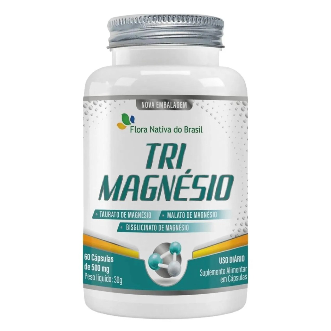 Tri Magnésio (taurato de Magnésio, Malato e Bisglicinato) 60 cápsulas - Flora Nativa