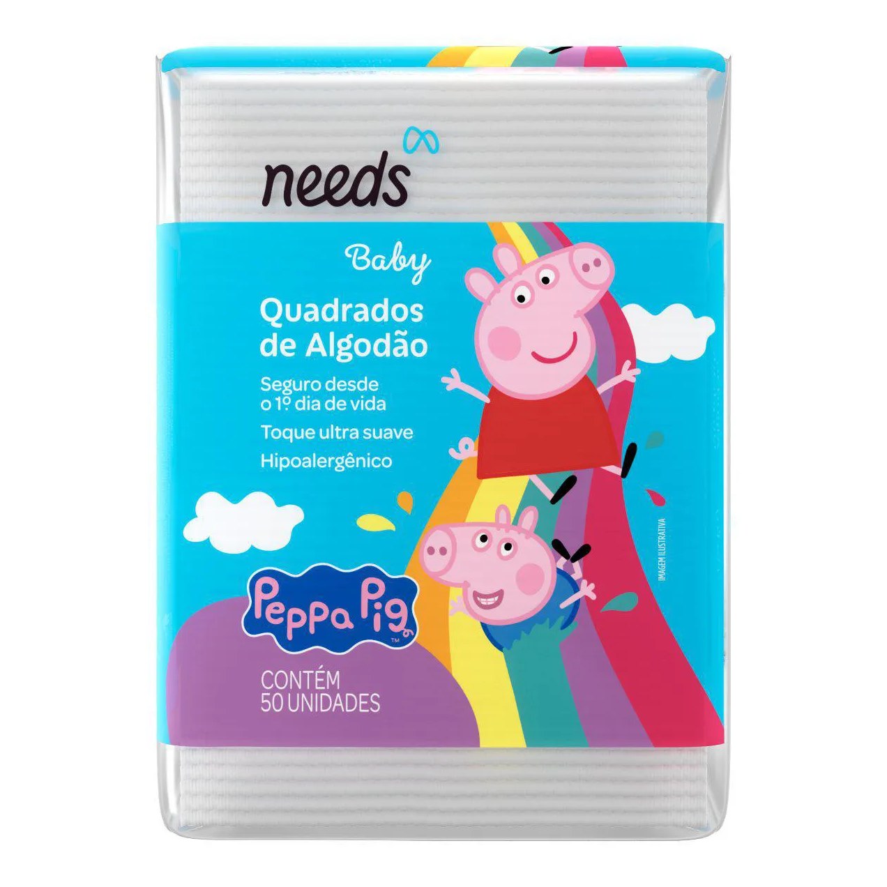 Algodão Needs Hidrófilo Peppa Quadrado 50 Unidades