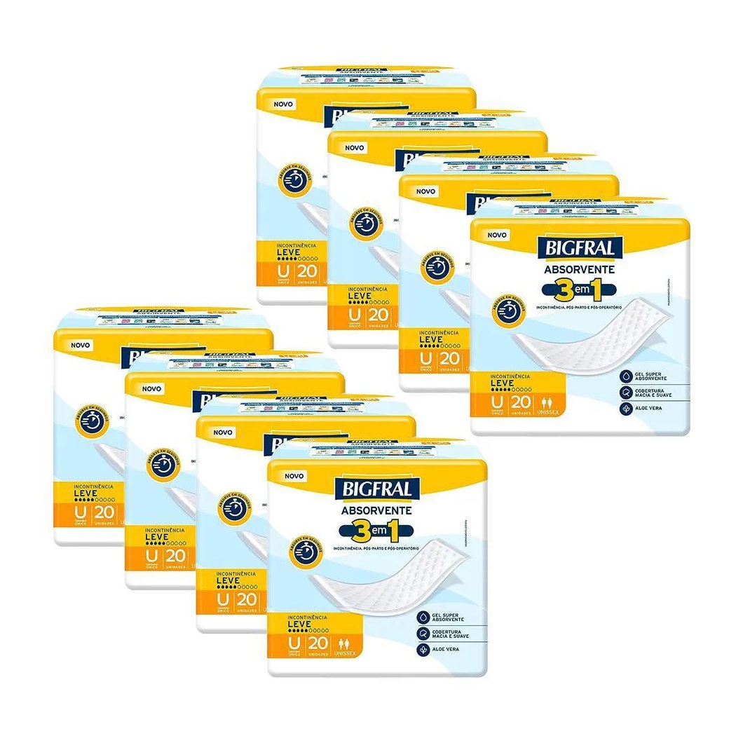 Kit 8 Absorventes Geriátricos Bigfral Regular Plus 20un Cada