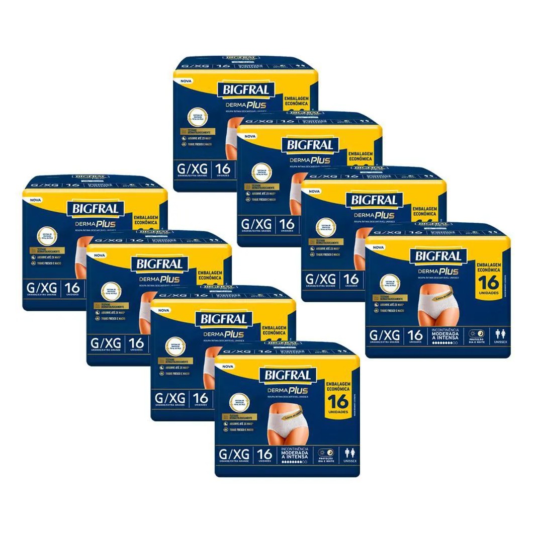 Kit 8 Roupas Íntima Bigfral Pants Derma Plus G/ex com 16un Cada