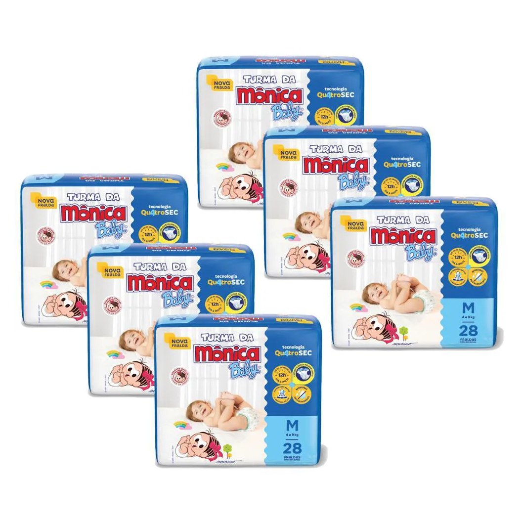 Kit 6 Fraldas Turma da Mônica Baby Jumbo g com 24un Cada