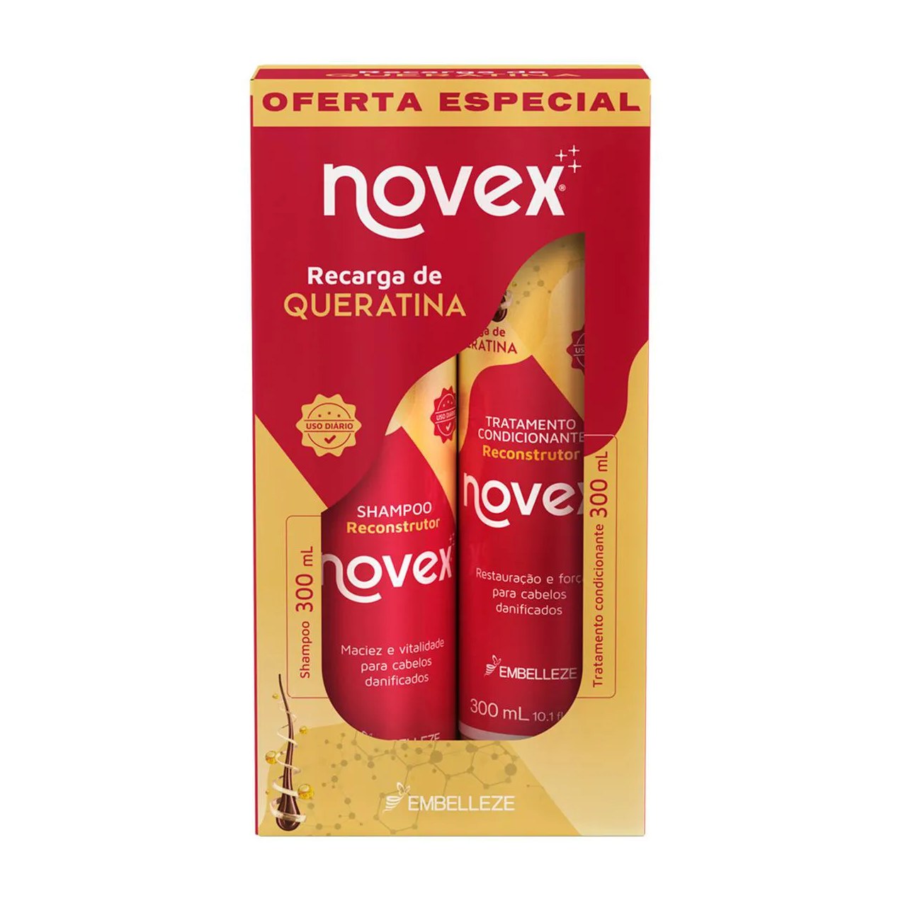 Kit Shampoo e Condicionador Novex Recarga de Queratina 300ml