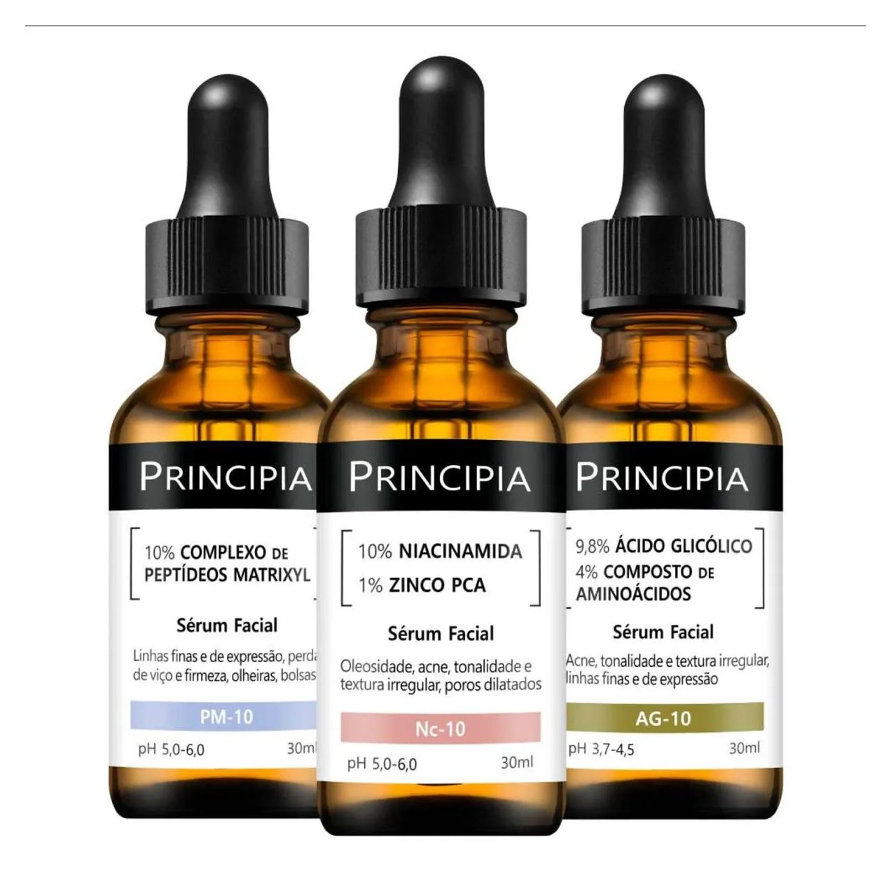Kit 3 Séruns Principia Niacinamida + Peptídeos + Glicólico