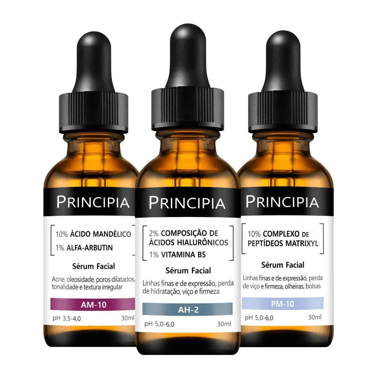 Kit 3 Séruns Principia Mandélico + Peptídeos + Hialurônicos