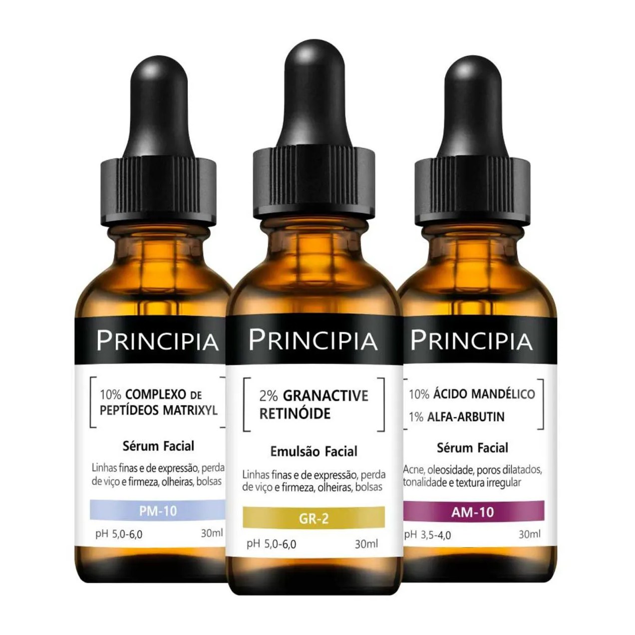 Kit 3 Séruns Principia Mandélico + Peptídeos + Retinóide