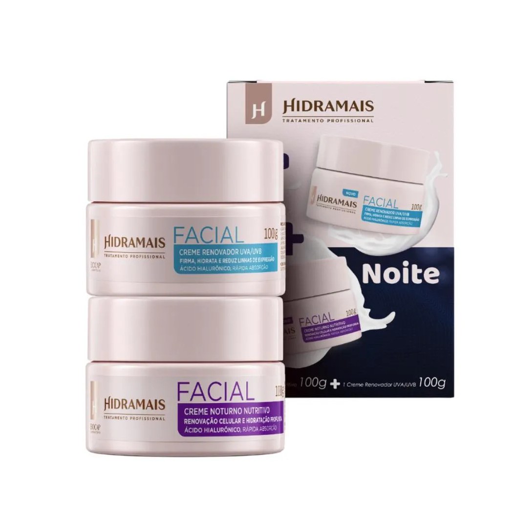 Kit Creme Facial Dia Noite Ácido Hialurônico 200gr Hidramais