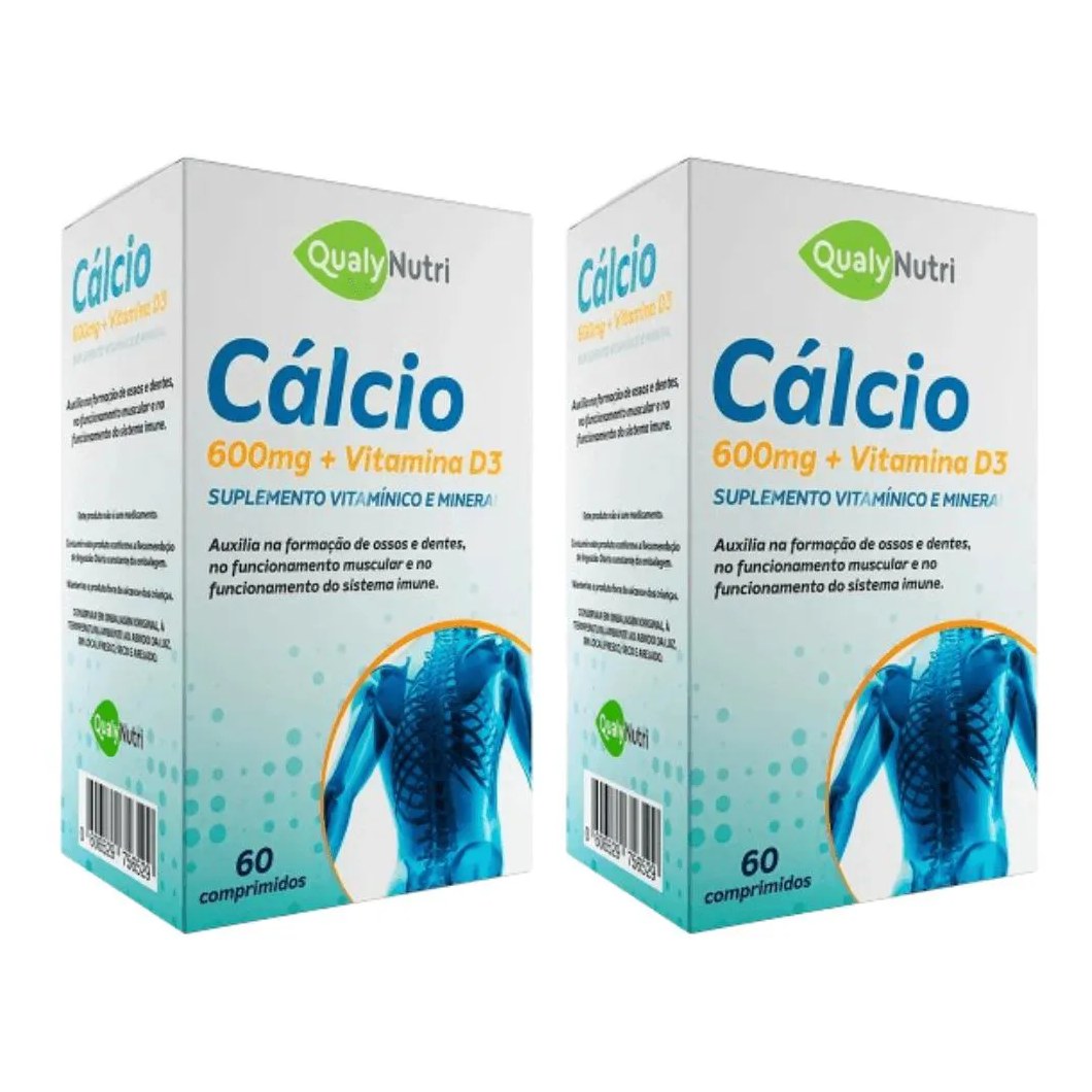 Kit C/2 Cálcio 600Mg + Vit D3 C/60 cápsulas - Qualy Nutri