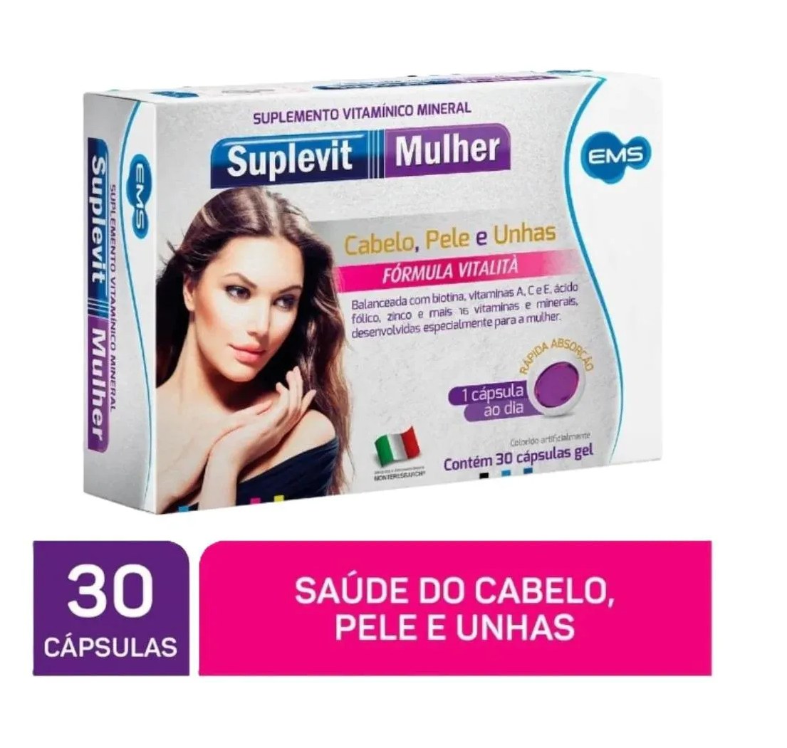 Suplevit Mulher Cabelo Pele e Unhas Suplemento Alimentar com 30 Capsulas Formula Vitalita - Ems