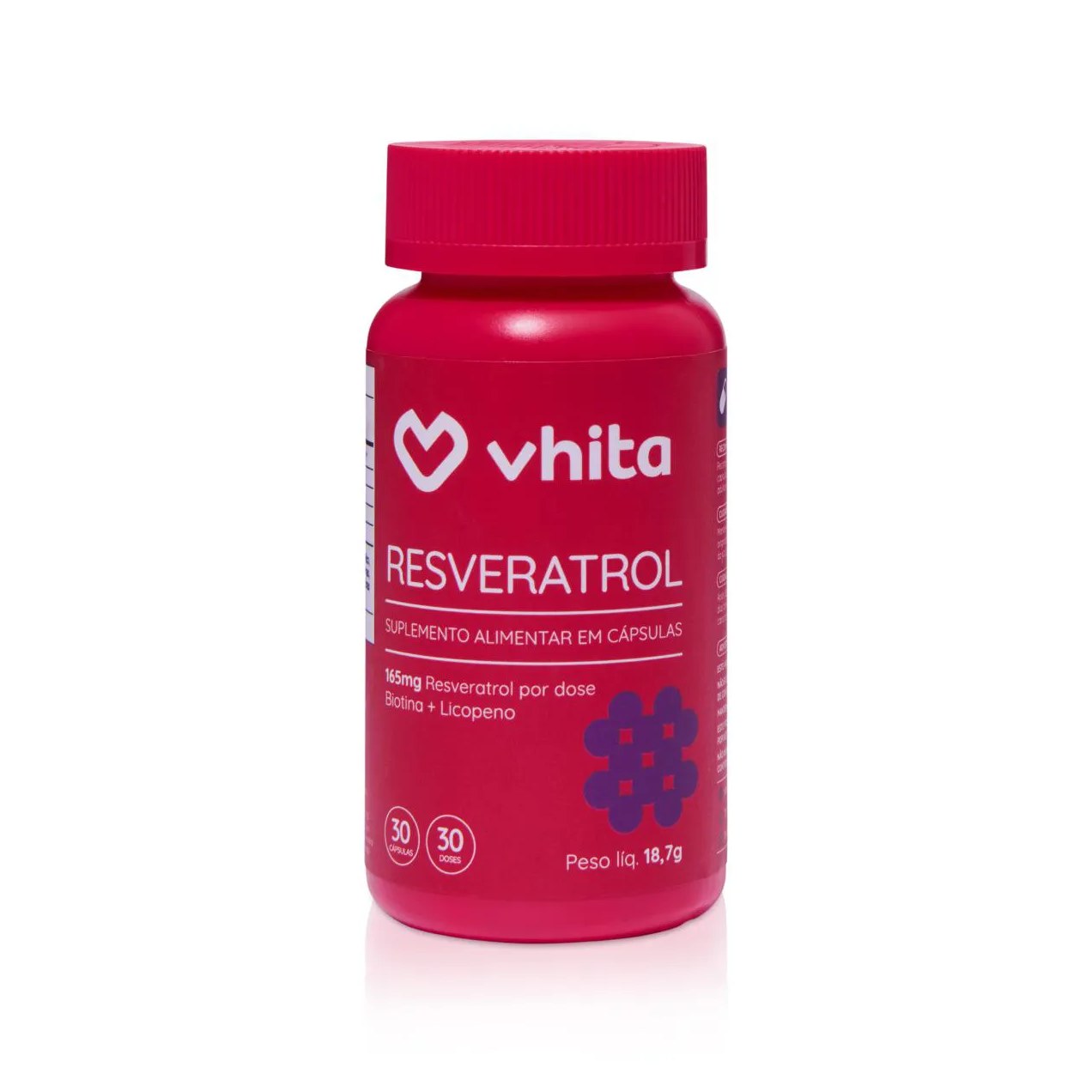 Trans Resveratrol Vhita 165mg + Vitamina B7, Proantocianidinas e Licopeno em cápsula - 30 Doses