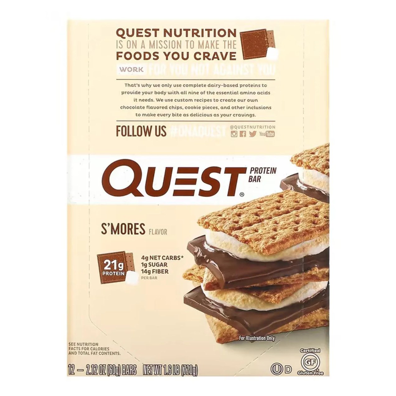 Quest Protein Bar, Barra de Proteína Sabor ( S'mores ) Biscoito Chocolate e Marshmallow Cx 12 Unidades - Quest Nutrition