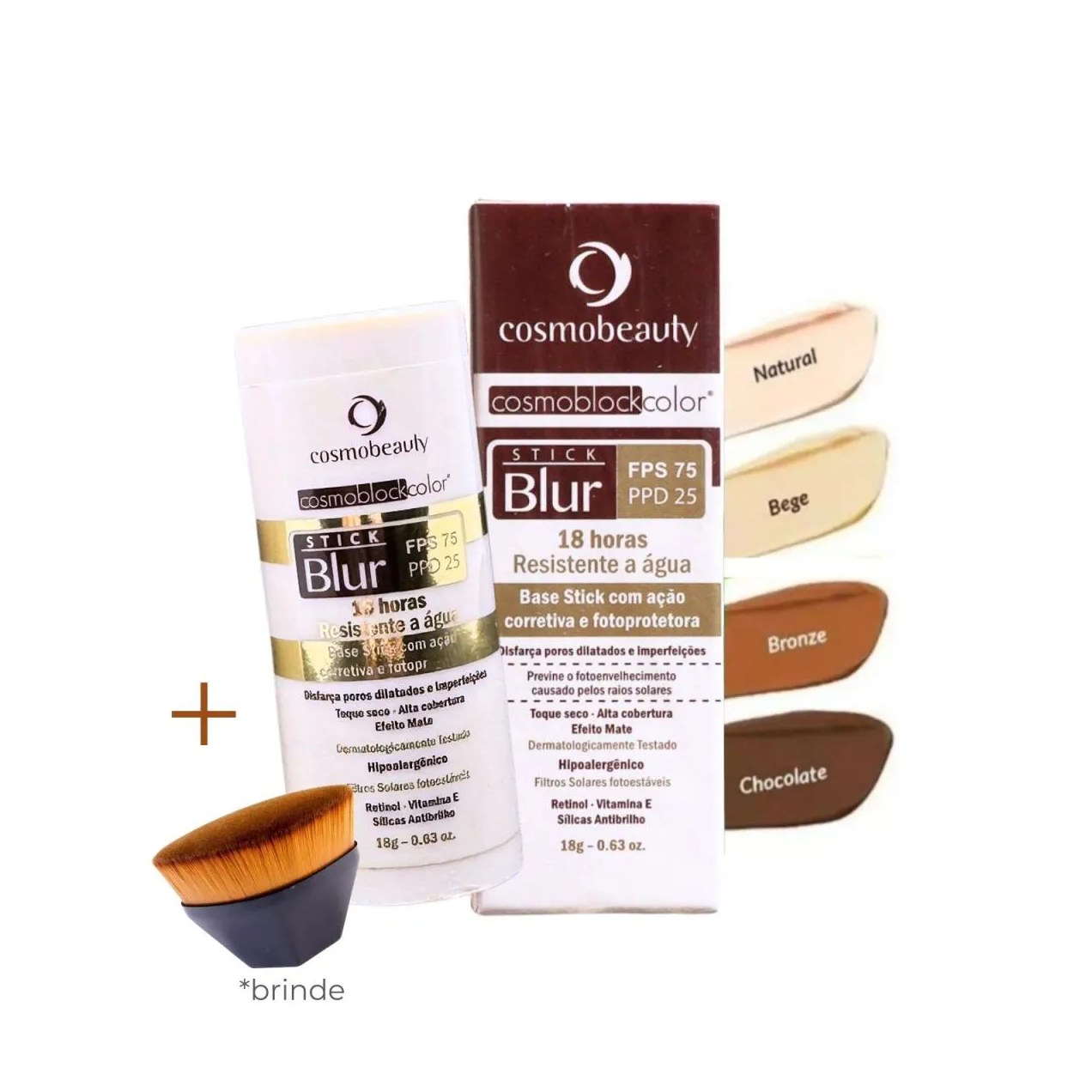 Cosmobeauty Stick Blur Bastão Bege Fps 75 + Pincel Brinde