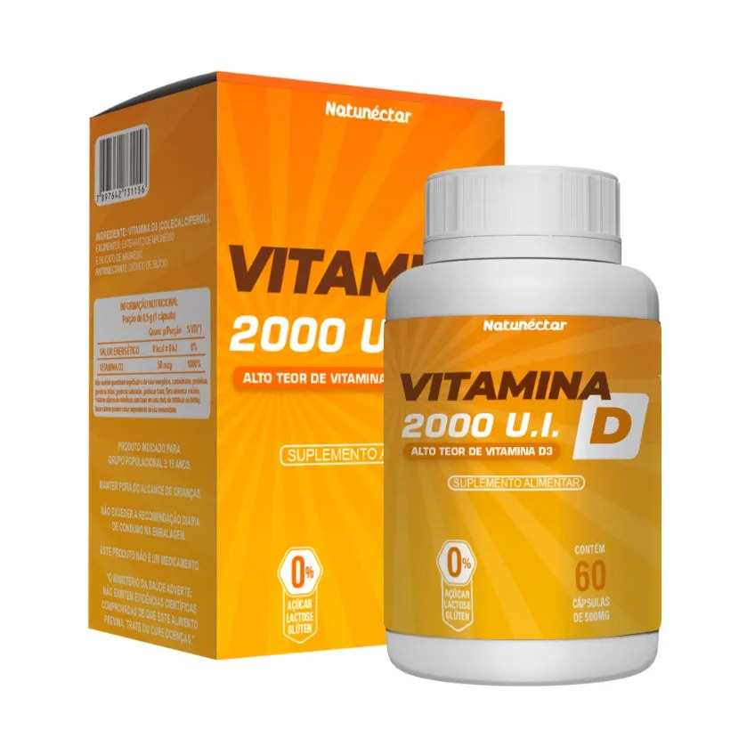 Vitamina D 500mg 2.000 UI 60 Cápsulas Vitamina do Sol - Natunéctar