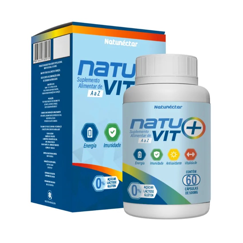 Natuvit A a Z Suplemento Vitaminas Para Todas Idades 500mg 60 Capsulas - Natunéctar