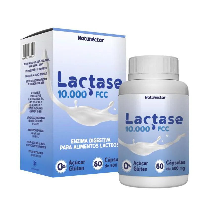 Lactase Enzima Digestiva para Alimentos Lácteos Natunectar - 60 cápsulas