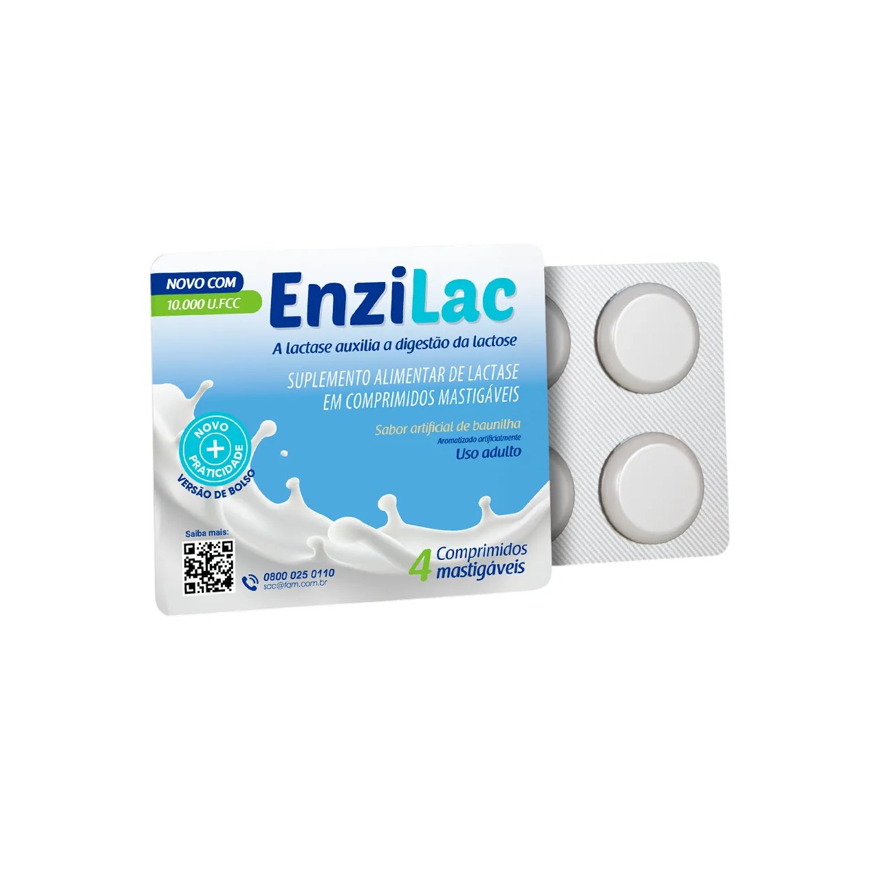 Enzima Lactase Enzilac 10.000UI 4 comprimidos mastigáveis