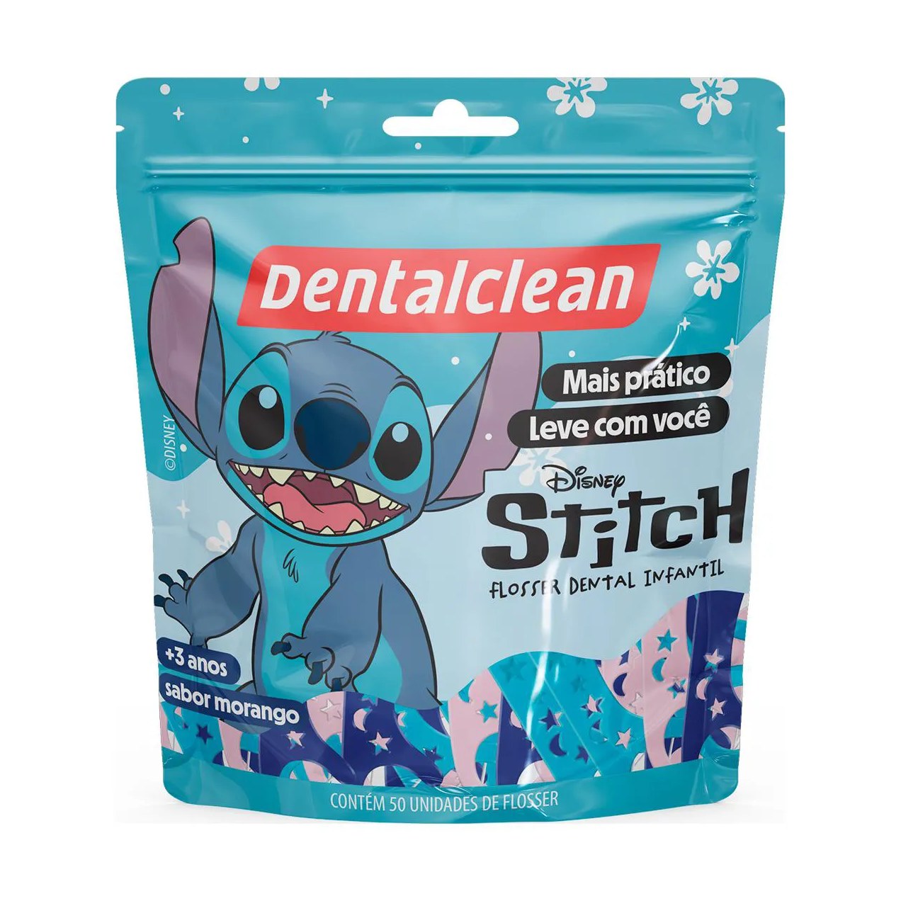 Flosser Infantil Dentalclean Stitch Morango 50 unidades