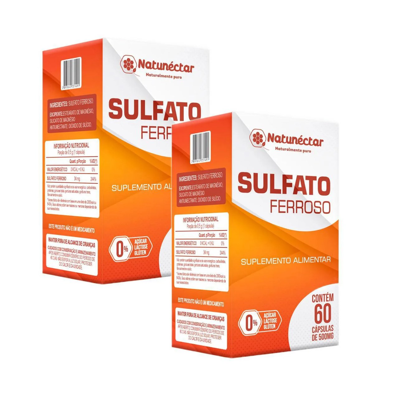 2x Sulfato Ferroso - 500mg 60 cápsulas - Natunéctar