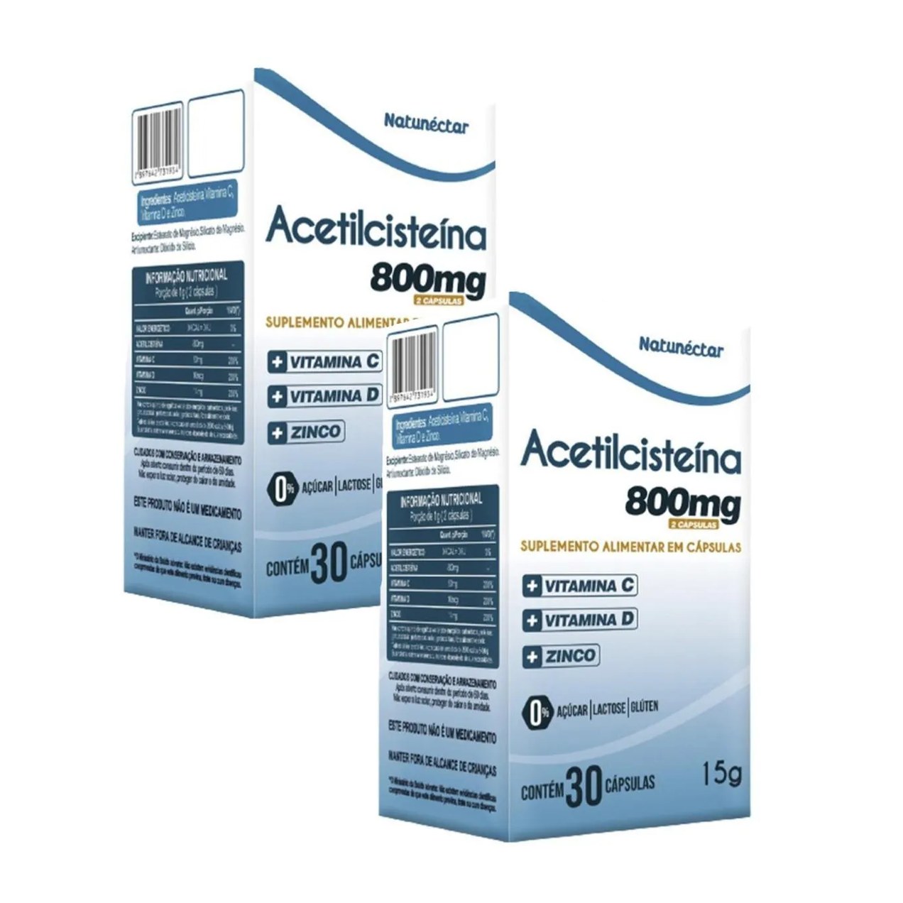 2x Acetilcisteína - Nac - 30 Cápsulas. - 800mg - Vitamina C D e Zinco