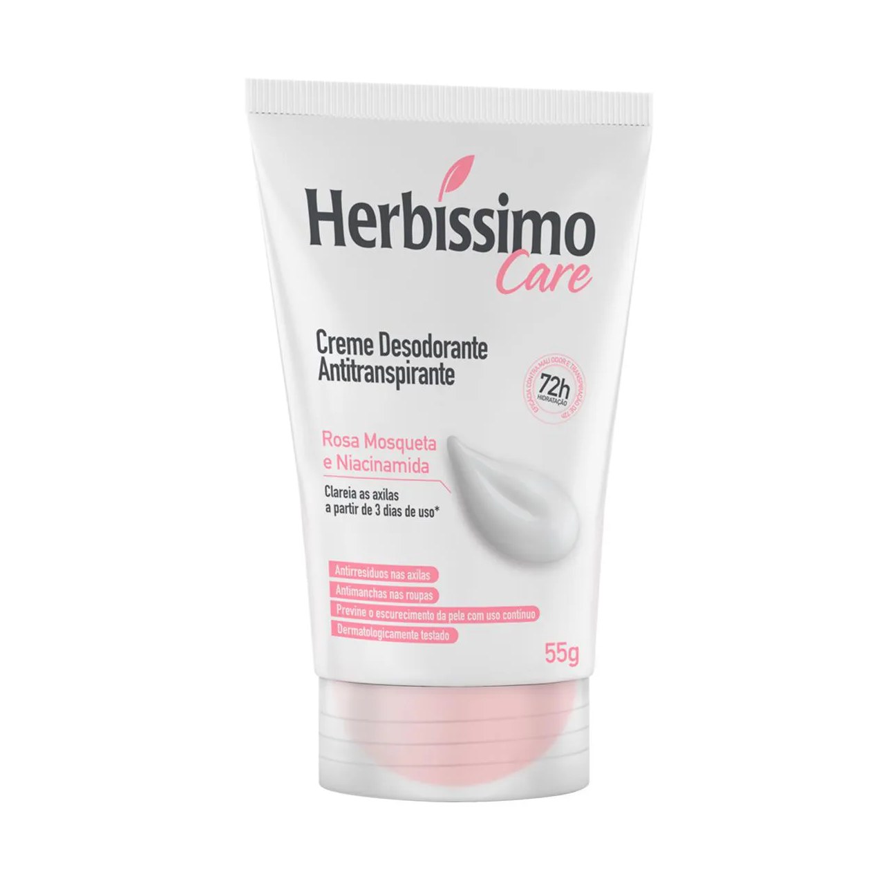 Desodorante Antitranspirante Creme Herbíssimo Care Rosa Mosqueta e Niacinamida 72h 55g