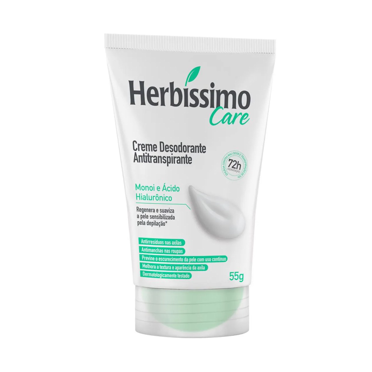 Desodorante Antitranspirante Creme Herbíssimo Care Monoi e Ácido Hialurónico 72h 55g