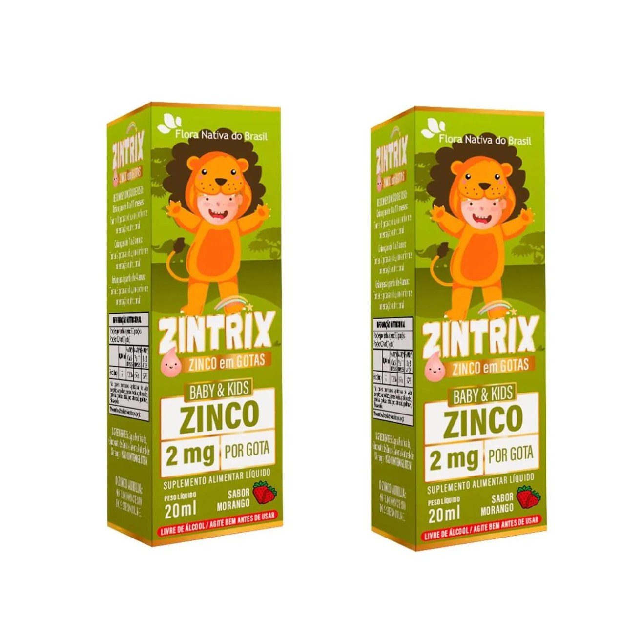 Kit 2x Zintrix (zinco Infantil) 20ml – Flora Nativa Sabor:morango