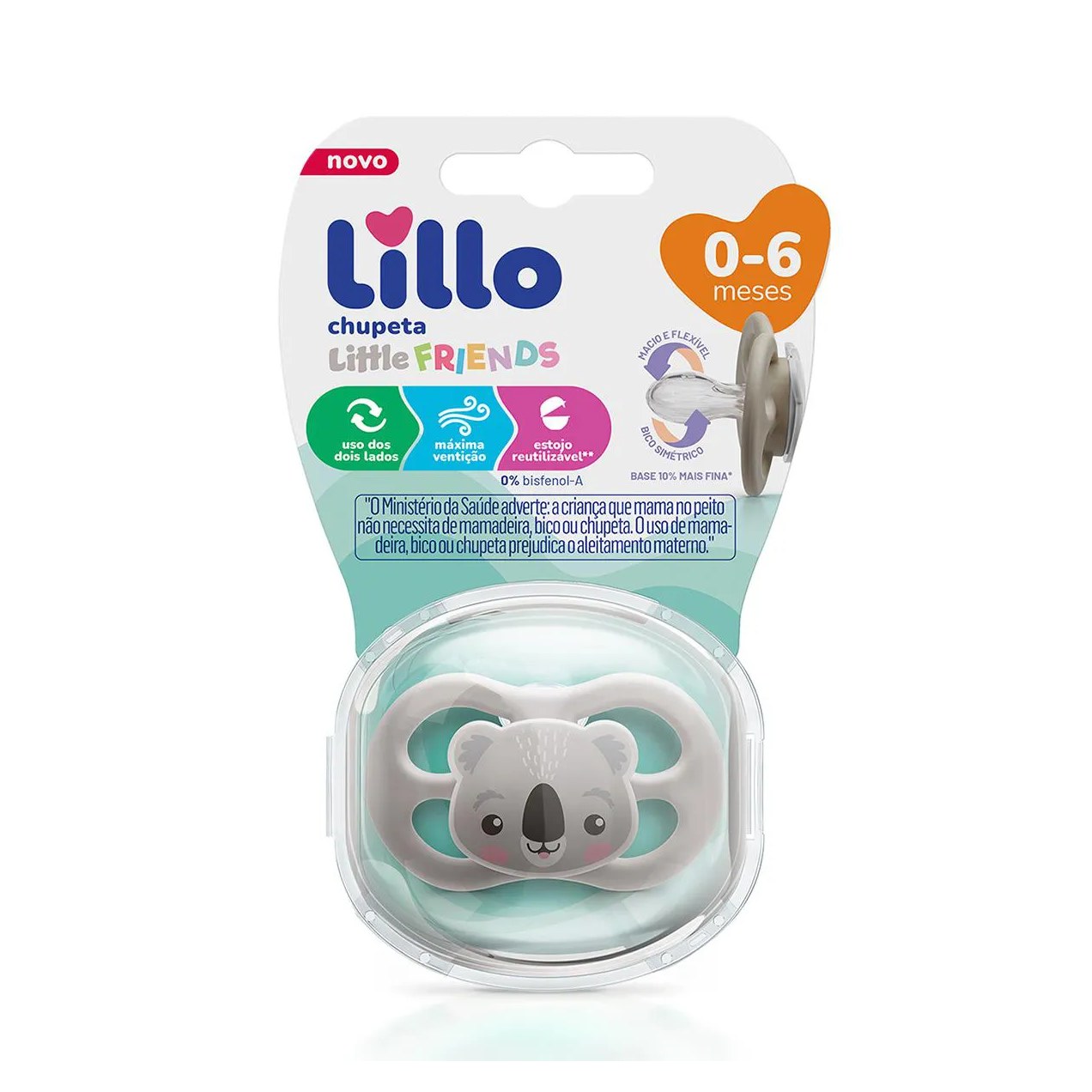 Chupeta de Silicone Lillo Little Friends 0-6 Meses Neutra Coala 1 unidade