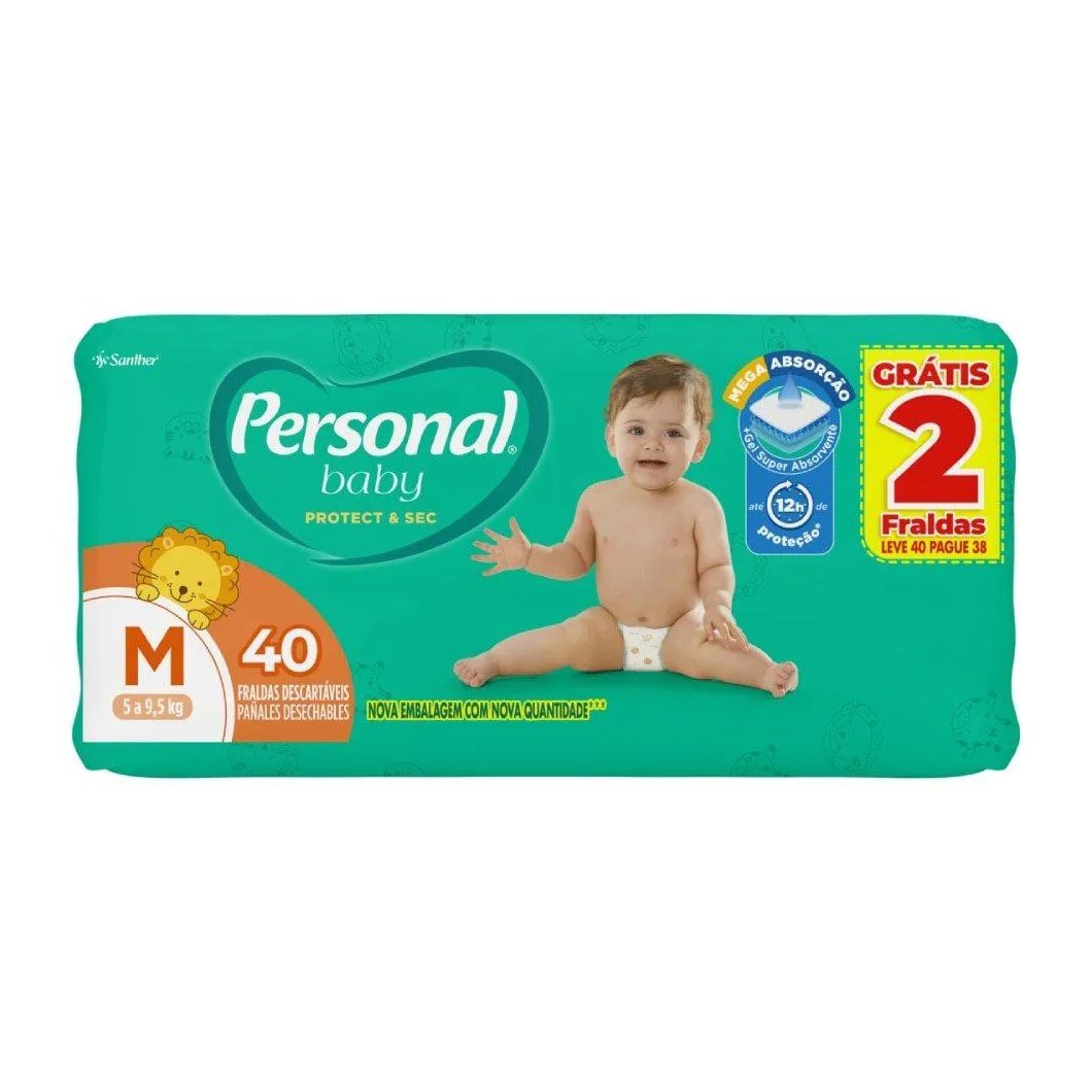 Fralda Descartável Personal Soft Protect Mega Tamanho M - 9 Pacotes com 40 Fraldas - Total 360 Tiras