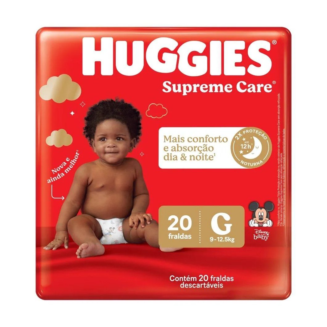 Fralda Descartável Huggies Supreme Care Jumbo Tamanho G - 9 Pacotes com 20 Fraldas - Total 180 Tiras
