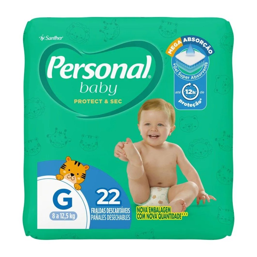 Fralda Descartável Personal Soft & Protect Jumbo Tamanho G - 12 Pacotes com 22 Fraldas - Total 264 Tiras