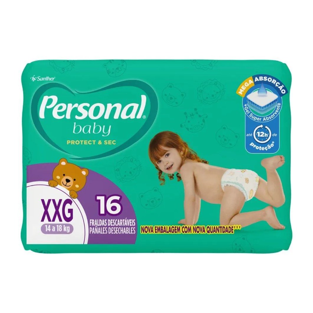 Fralda Descartável Personal Soft & Protect Jumbo Tamanho Xxg - 12 Pacotes com 16 Fraldas - Total 192 Tiras