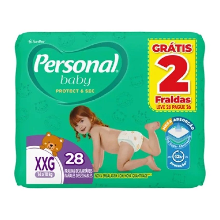 Fralda Descartável Personal Soft & Protect Tamanho Xxg - 9 Pacotes com 28 Fraldas - Total 252 Tiras