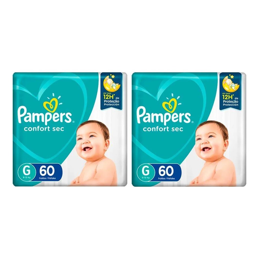Fralda Descartável Pampers Confort Sec Super Tamanho G - 2 Pacotes com 60 Fraldas - Total 120 Tiras