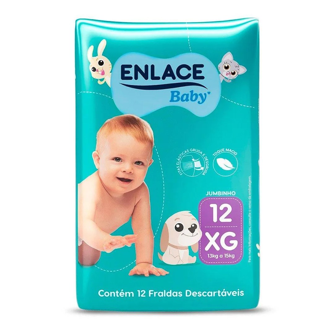 Fralda Descartável Enlace Baby Jumbinho Tamanho Xg - 9 Pacotes com 12 Fraldas - Total 108 Total