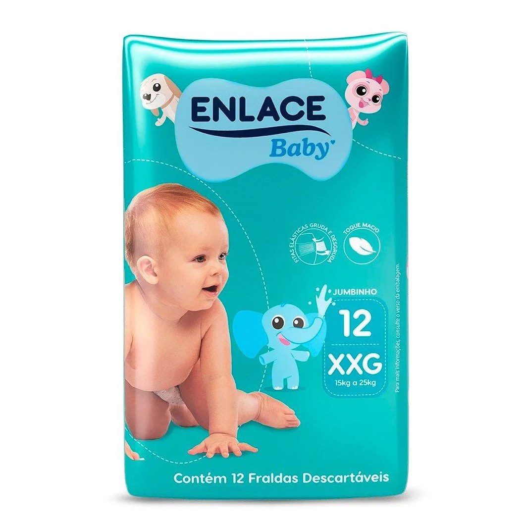 Fralda Descartável Enlace Baby Jumbinho Tamanho Xxg - 9 Pacotes com 12 Fraldas - Total 108 Tiras