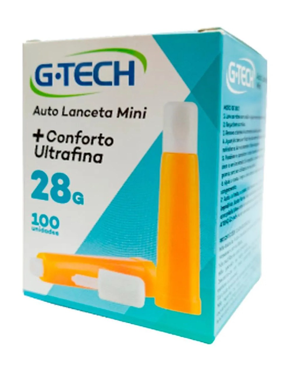 Autolanceta G-tech 100 unidades Agulha 28g Ultrafina Conforto Dispositivo Segurança